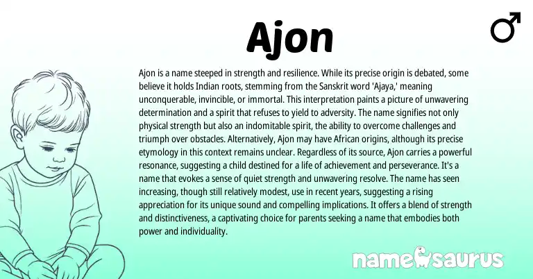 Infographic about Ajon name meaning, Ajon is a name from Indian, Sanskrit origin(s).