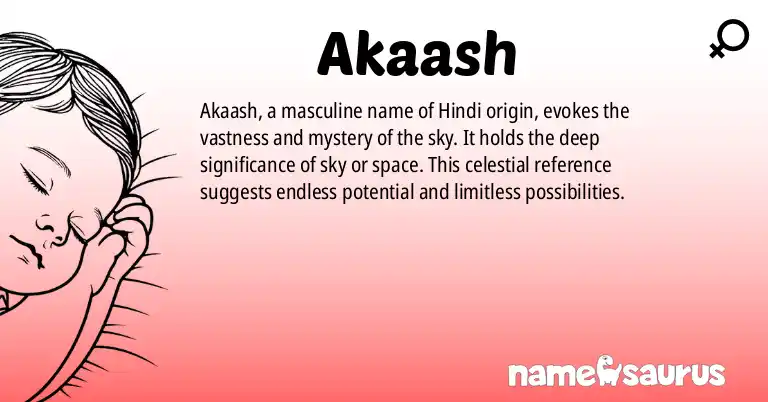 Infographic about Akaash name meaning, Akaash is a name from Hindi origin(s).