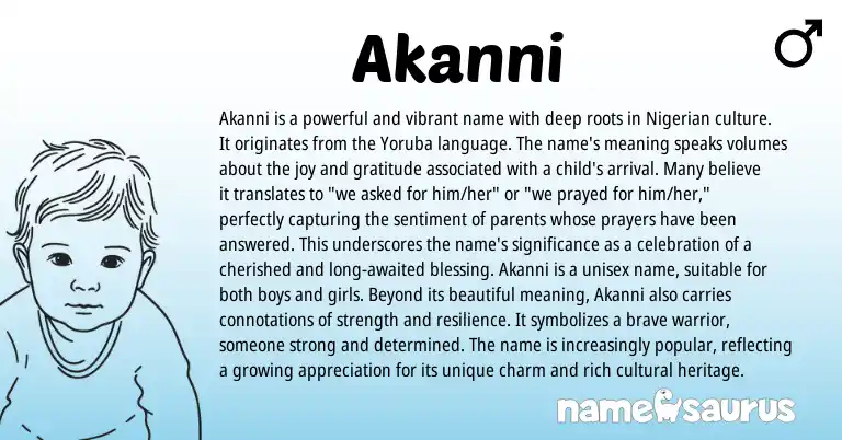 Infographic about Akanni name meaning, Akanni is a name from Yoruba, Nigerian origin(s).