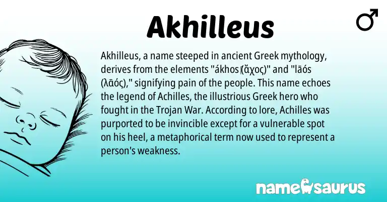Infographic about Akhilleus name meaning, Akhilleus is a name from Greek origin(s).