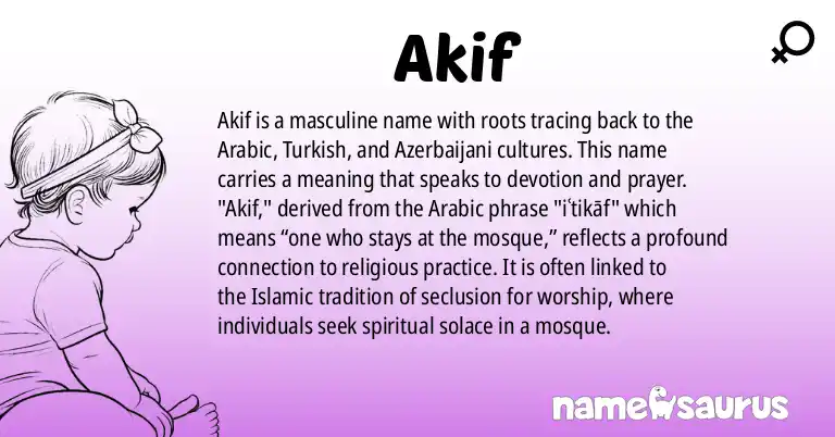 Infographic about Akif name meaning, Akif is a name from Arabic, Turkish, Azerbaijani, Urdu origin(s).
