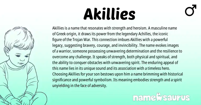 Infographic about Akillies name meaning, Akillies is a name from Greek origin(s).