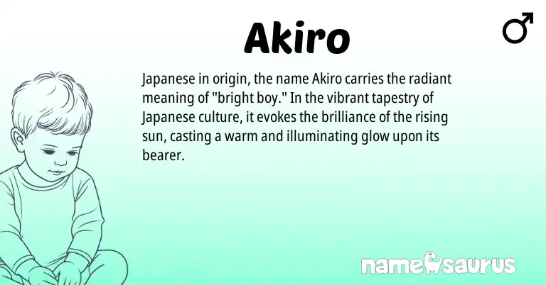 Infographic about Akiro name meaning, Akiro is a name from Japanese origin(s).