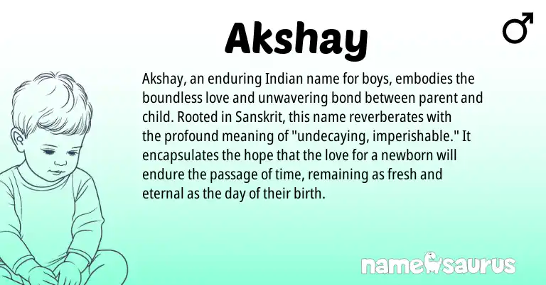Infographic about Akshay name meaning, Akshay is a name from Sanskrit, Indian origin(s).