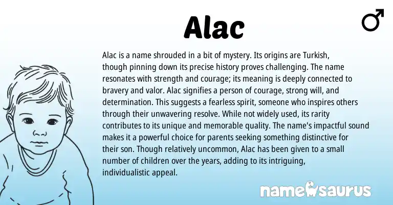 Infographic about Alac name meaning, Alac is a name from Turkish origin(s).