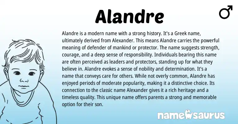 Infographic about Alandre name meaning, Alandre is a name from Greek origin(s).