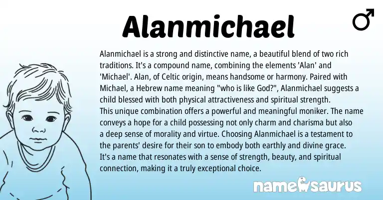 Infographic about Alanmichael name meaning, Alanmichael is a name from Hebrew, English, Celtic origin(s).