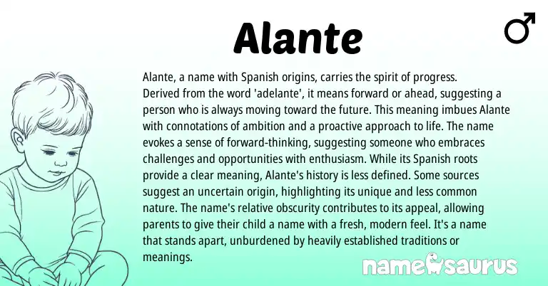 Infographic about Alante name meaning, Alante is a name from Spanish, American origin(s).