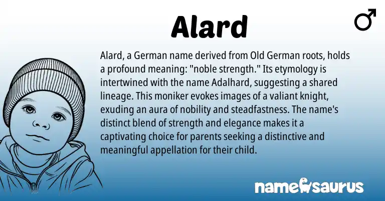 Infographic about Alard name meaning, Alard is a name from Old German, German origin(s).