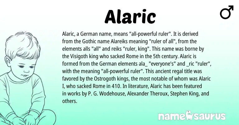 Infographic about Alaric name meaning, Alaric is a name from German, Gothic origin(s).