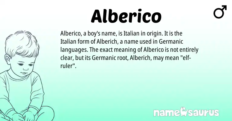Infographic about Alberico name meaning, Alberico is a name from Germanic, Italian origin(s).