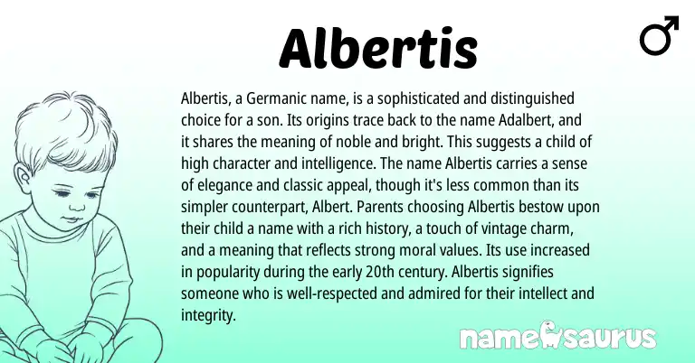 Infographic about Albertis name meaning, Albertis is a name from Latin, Germanic origin(s).