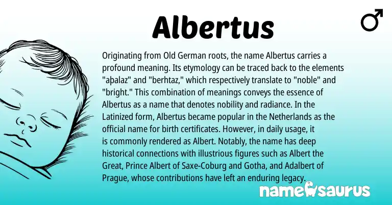 Infographic about Albertus name meaning, Albertus is a name from Old German, Netherlands origin(s).