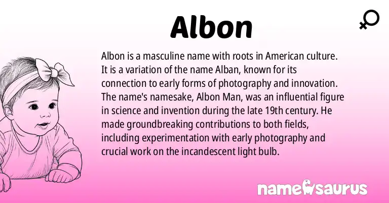 Infographic about Albon name meaning, Albon is a name from American origin(s).