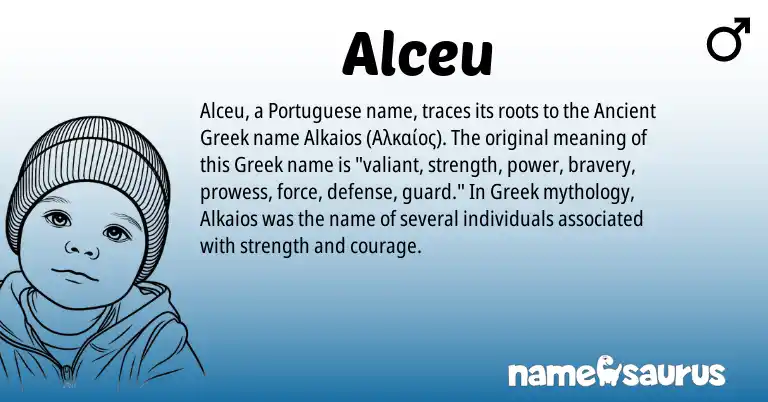 Infographic about Alceu name meaning, Alceu is a name from Ancient Greek, Greek, Portuguese origin(s).