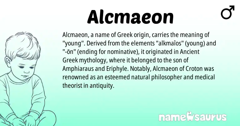 Infographic about Alcmaeon name meaning, Alcmaeon is a name from Ancient Greek, Greek origin(s).
