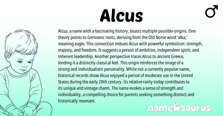 Infographic about Alcus name meaning, Alcus is a name from Germanic, Norse origin(s).