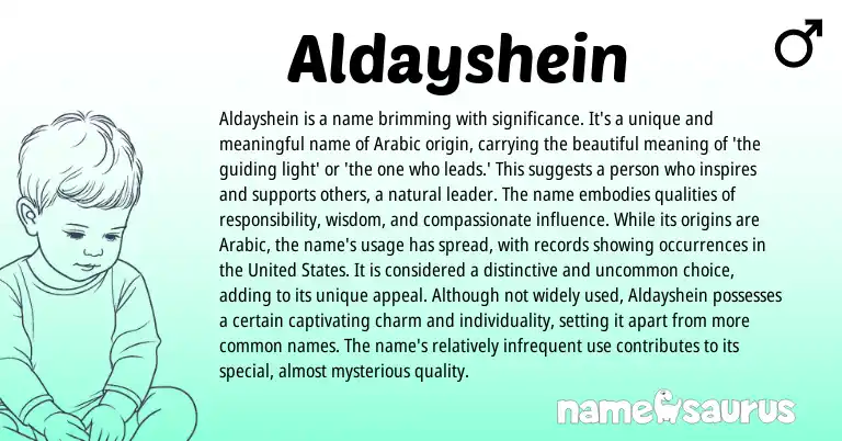 Infographic about Aldayshein name meaning, Aldayshein is a name from Arabic origin(s).