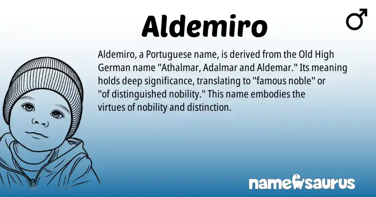 Infographic about Aldemiro name meaning, Aldemiro is a name from Old High German, Portuguese origin(s).