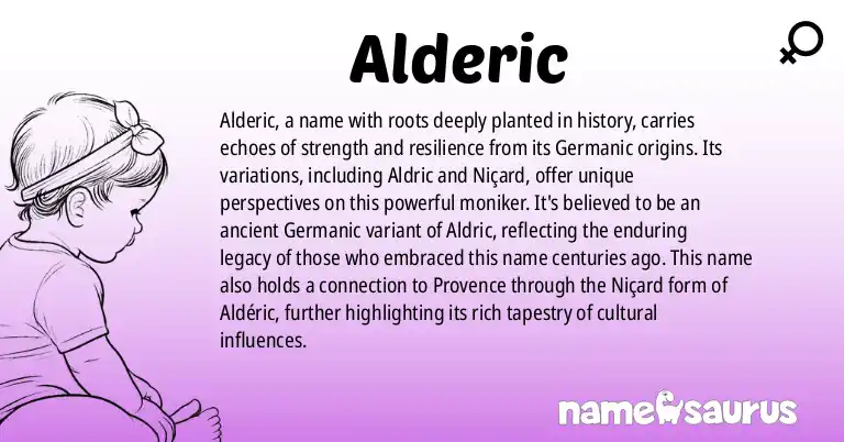 Infographic about Alderic name meaning, Alderic is a name from Germanic, Provençal, Niçard origin(s).