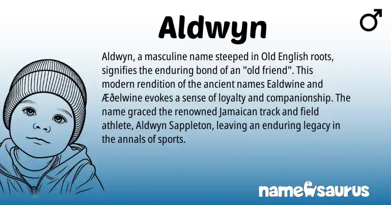 Infographic about Aldwyn name meaning, Aldwyn is a name from Old English, Jamaican origin(s).