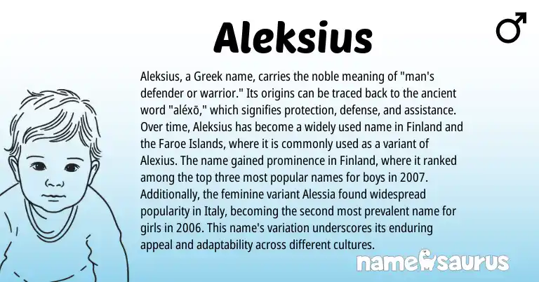 Infographic about Aleksius name meaning, Aleksius is a name from Greek origin(s).