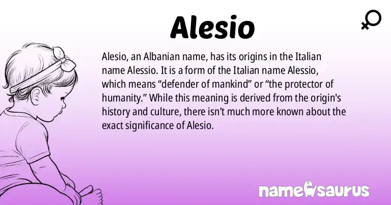Infographic about Alesio name meaning, Alesio is a name from Albanian origin(s).