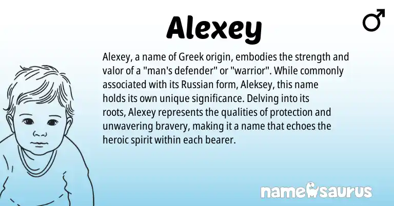 Infographic about Alexey name meaning, Alexey is a name from Russian, Greek origin(s).