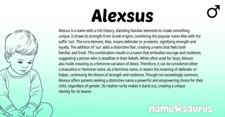 Infographic about Alexsus name meaning, Alexsus is a name from English, Greek origin(s).