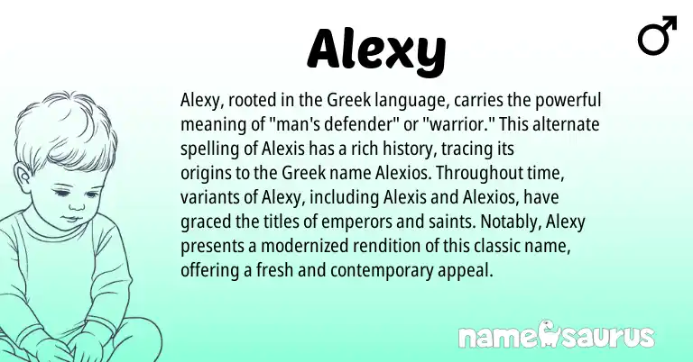 Infographic about Alexy name meaning, Alexy is a name from Greek origin(s).