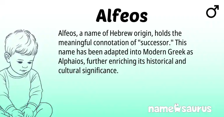 Infographic about Alfeos name meaning, Alfeos is a name from Greek, Hebrew, Modern origin(s).