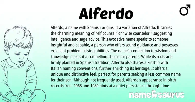 Infographic about Alferdo name meaning, Alferdo is a name from Italian, Spanish origin(s).