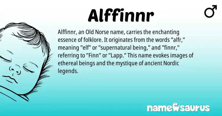 Infographic about Alffinnr name meaning, Alffinnr is a name from Old Norse, Nordic origin(s).