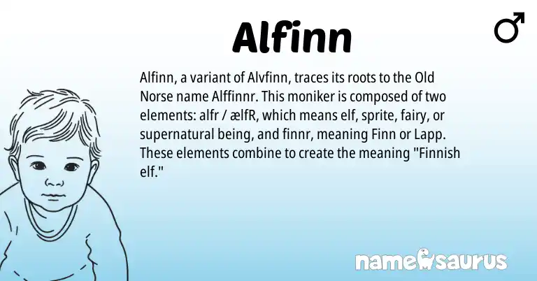 Infographic about Alfinn name meaning, Alfinn is a name from Old Norse, Finnish origin(s).