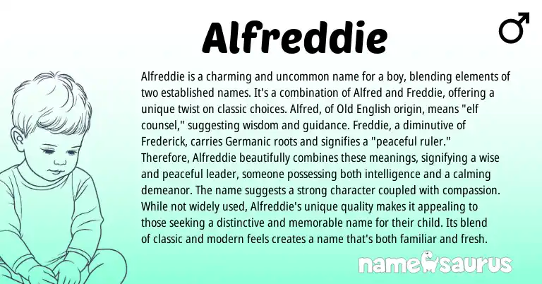Infographic about Alfreddie name meaning, Alfreddie is a name from English origin(s).