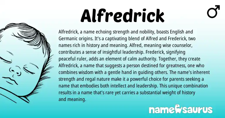 Infographic about Alfredrick name meaning, Alfredrick is a name from Germanic, English origin(s).