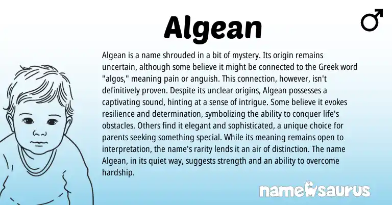 Infographic about Algean name meaning, Algean is a name from English, Greek origin(s).