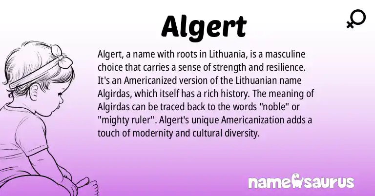 Infographic about Algert name meaning, Algert is a name from Lithuanian (Americanized) origin(s).