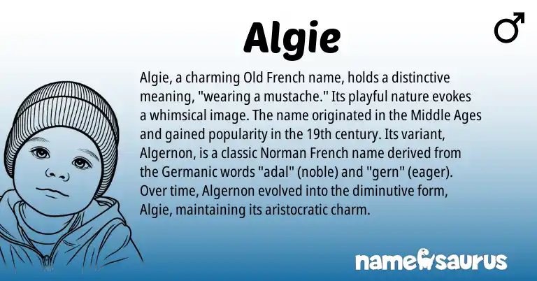 Infographic about Algie name meaning, Algie is a name from French, Norman, Germanic, Old French origin(s).