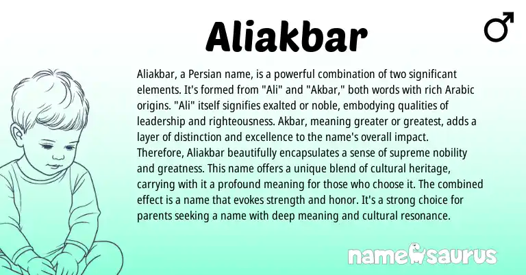 Infographic about Aliakbar name meaning, Aliakbar is a name from Arabic origin(s).