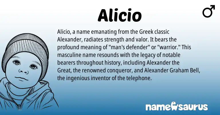 Infographic about Alicio name meaning, Alicio is a name from Greek origin(s).