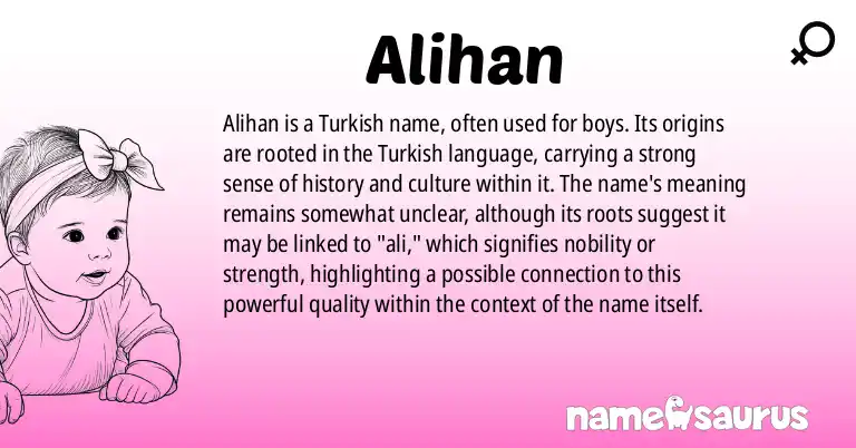 Infographic about Alihan name meaning, Alihan is a name from Turkish origin(s).