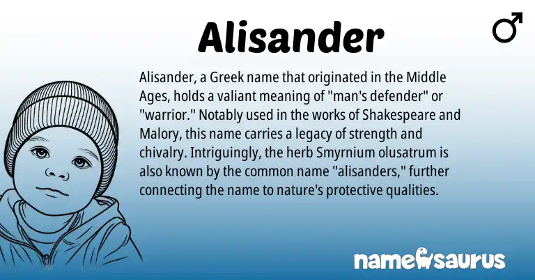 Infographic about Alisander name meaning, Alisander is a name from Greek origin(s).