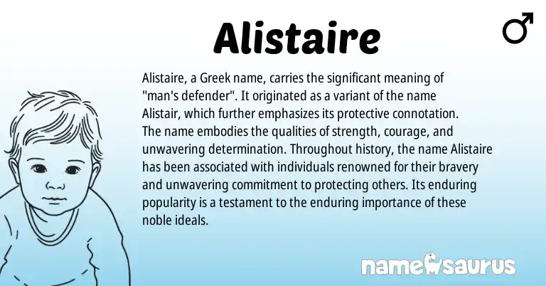 Infographic about Alistaire name meaning, Alistaire is a name from Greek origin(s).