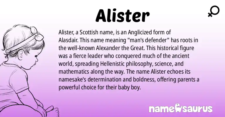 Infographic about Alister name meaning, Alister is a name from Scottish origin(s).