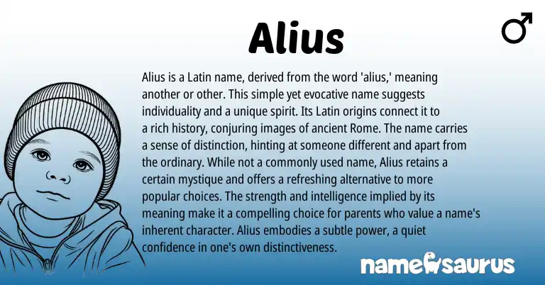 Infographic about Alius name meaning, Alius is a name from Latin origin(s).