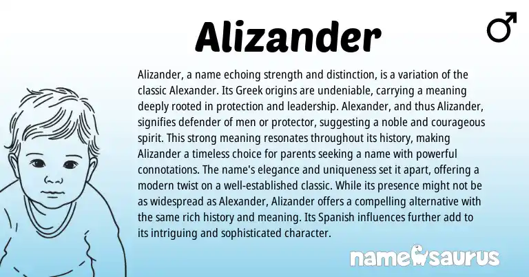 Infographic about Alizander name meaning, Alizander is a name from Greek origin(s).