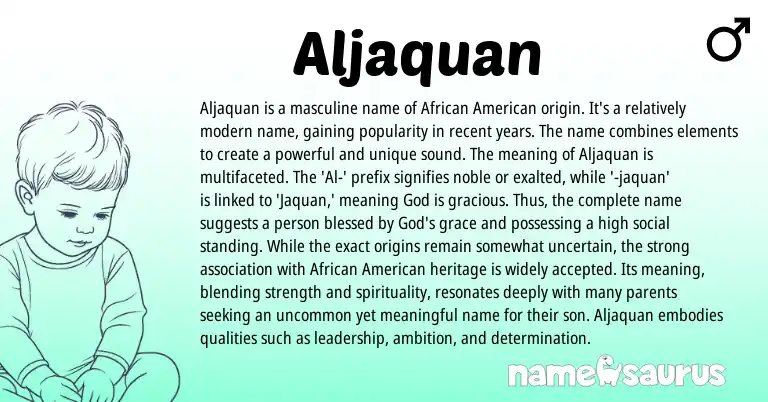 Infographic about Aljaquan name meaning, Aljaquan is a name from African, American origin(s).