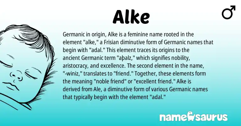 Infographic about Alke name meaning, Alke is a name from Frisian, Germanic origin(s).