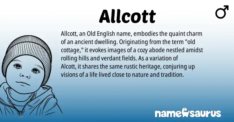 Infographic about Allcott name meaning, Allcott is a name from Old English origin(s).